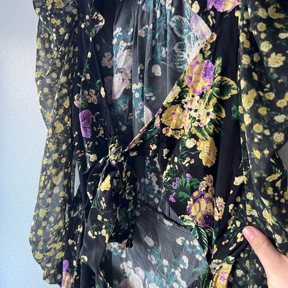 For Love and Lemons black yellow floral Ross asymmetrical hem dress sz XS - Picture 9 of 11